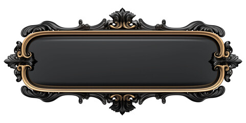 Poster - Elegant black leather sign with ornate gold accents, featuring vintage baroque design, isolated on transparency background, perfect for decorative or branding purposes