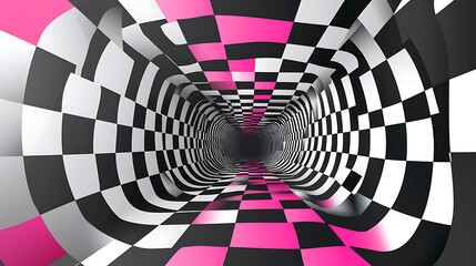 Aufkleber - Optical illusion of squares in black, white, and pink