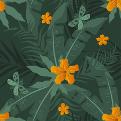 Wall Mural - vector seamless pattern with tropical leaves