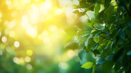 Poster - Sunny bokeh abstract green nature background, blur park with bokeh light, nature, garden, spring and summer season
