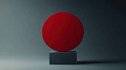 Poster - Red Circle on Black Cube Minimalist 3D Render
