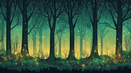 Poster - **An enchanted forest gradient blending mossy green