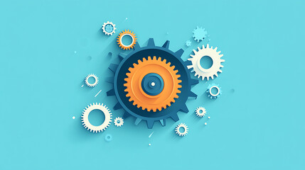 Fototapete - A circular gear with gears around it on a flat background