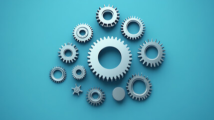 Fototapete - A circular gear with gears around it on a flat background