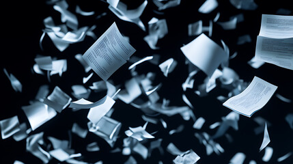 Aufkleber - A concept of business documents flying in the air with a lot of them isolated on a black background