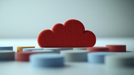 Poster - Red Glitter Cloud Symbol above Colorful Tablets Representing Data Storage and Cloud Computing