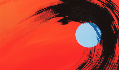 Poster - Abstract Red and Black Brush Stroke Art with Blue Circle