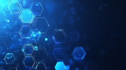 Aufkleber - Abstract blue background with digital data and hexagons, technology illustration for web banner design template digital marketing concept