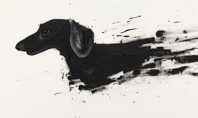Poster - Artistic Black and White Oil Painting of a Dog on White Background