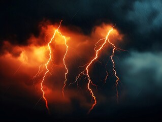 Fototapete - Dramatic electric discharge with jagged luminous lightning bolts piercing through an angry stormy background a display of nature s raw power  The lightning bolts weaving an intricate