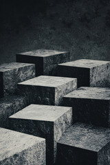 Poster - Abstract Dark Cubes with Monochromatic Gray and Black Color Scheme