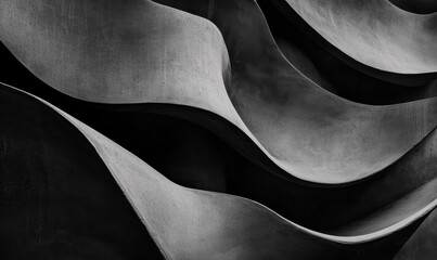 Poster - Abstract Black and White Waves in Architectural Concrete Design