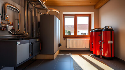 Poster - Boiler room interior with modern heating and space heating system