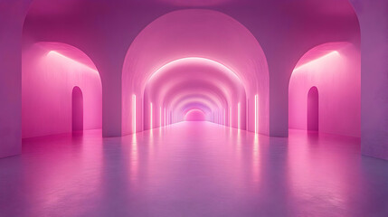 Poster - Pink neon archway hallway, futuristic backdrop