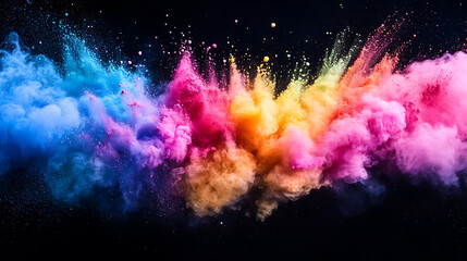 Poster - Colorful colored powder exploding in the air above black background