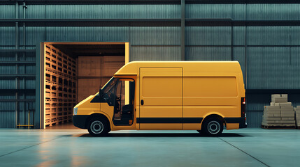 Aufkleber - Delivery van with open side door, the van stands near the warehouse, logistics and delivery concept