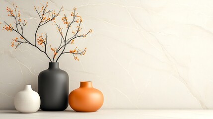 Poster - Captivating marble like textures blended tones of rich ochre soft charcoal and delicate ivory refined editorial aesthetic tranquil studio backdrop with a minimalist vase arrangement