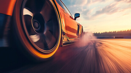 Poster - Drifting car wheels, sports car racing on the race track