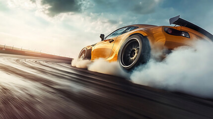 Poster - Drifting car wheels, sports car racing on the race track