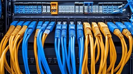 Aufkleber - Large group of utp cables, ethernet cables in rack cabinet, utp cables from a patch panel in the server rack in the data center room