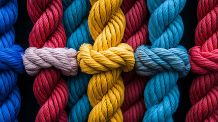 Poster - Magnificent image of ropes tied together in different colors, background picture