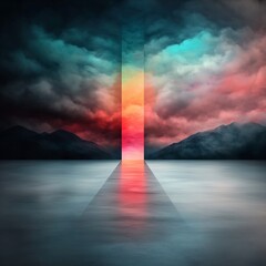 Poster - Captivating iridescent foil overlay over a hypnotic holographic gradient creating prismatic kaleidoscopic patterns with luminous color changing fractals and glistening metallic holographic surfaces