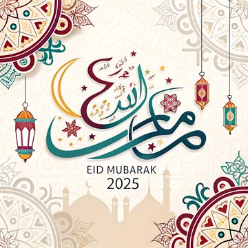 Eid Mubarak text calligraphy banner 2025
