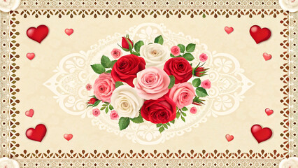 Wall Mural - valentine greeting card with roses