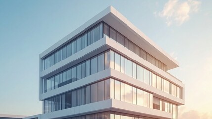 Poster - Modern glass office building at sunset.