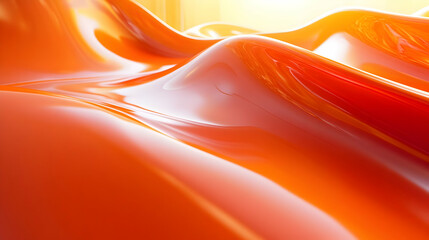 Poster - Orange liquid flowing, sunlit studio, abstract background, design