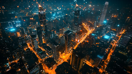 Aufkleber - The idea of a connected city at night