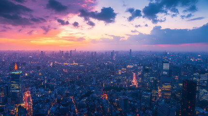 Aufkleber - Tokyo, japan, view of the greater tokyo region from above at dusk