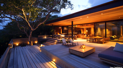 Poster - Wooden furniture and lighting on the deck