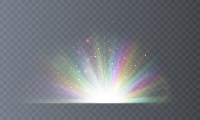 Wall Mural - lens explosion, spark, spark. glowing bright light explosion effect. crystal the effect of a bright 