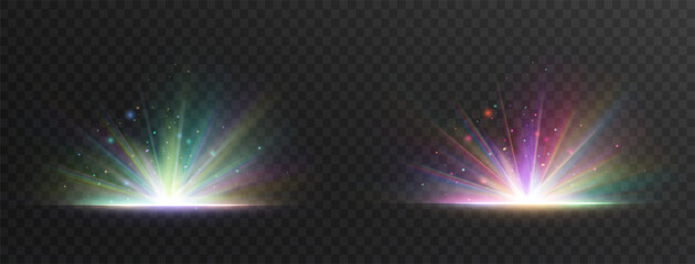 Wall Mural - lens explosion, spark, spark. glowing bright light explosion effect. crystal the effect of a bright 
