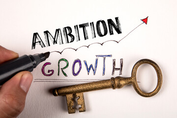 Wall Mural - ambition concept. text and gold-plated key on a white background