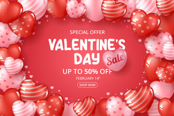 Wall Mural - valentine's day sale template with heart elements. vector illustration