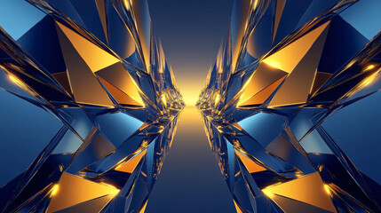 Poster - A blue and gold gradient background with sharp lines, creating a futuristic and elegant design, ideal for festive card frames, wallpapers, or presentations.

