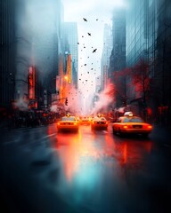 Poster - Ethereal holographic foil artwork highlighting captivating iridescent motifs and mesmerizing holographic highlights in a neon infused urban environment