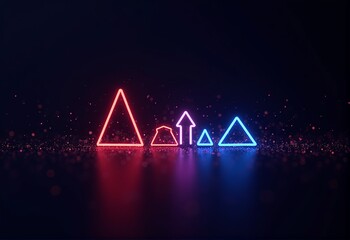 Poster - Glowing Particles and Geometric Shapes in Neon Red and Blue on a Black Background with Light Effects
