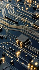 Poster - Detailed examination of a circuit board with illuminated pathways and chips creating a fascinating technological design at night