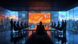 © SoGood - Group of executives in a sleek boardroom, digital whiteboards with marketing analytics, collaborative strategy, advanced technology