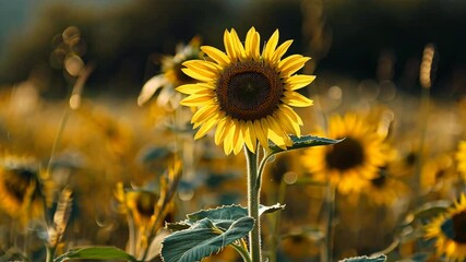 Poster - Bright Yellow Sunflowers Blooming in Vibrant Summer Field of Natures Floral Garden, Evoking Joy and Tranquility Amidst Warm Sunlight