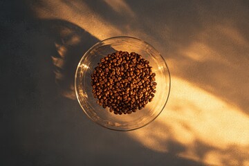 Poster - Roasted Coffee Beans in Glass Bowl Sunlight