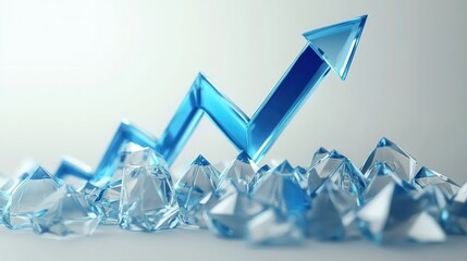 Poster - business statistics in blue - white chart with a blue arrow going up