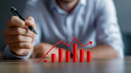 Leinwandbilder - A person analyzes a business graph with a pen, suggesting growth and strategy in a professional environment.