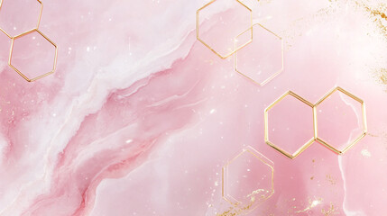 Poster - A soft pink marble background with golden lines, perfect for a technology banner or presentation.