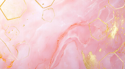 Poster - A soft pink marble background with golden lines, perfect for a technology banner or presentation.