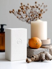 Poster - Compostable white paper wrap for trendy and eco friendly product packaging design  Minimalist and modern cardboard box with intricate texture and pattern debossed or embossed branding elements