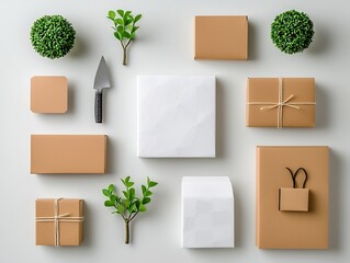 Poster - Eco friendly white paper wrap for stylish product packaging in simple geometric pattern carton box with subtle embossed detailing natural kraft cardboard accents